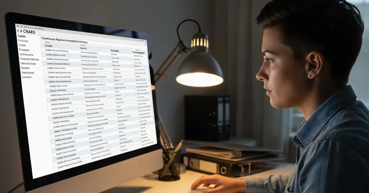 Empreendedor sorrindo em frente a um notebook, olhando a lista completa de CNAEs permitidos para seu MEI em 2025.